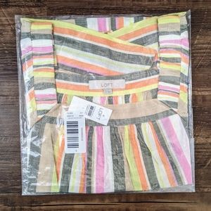 NWT Loft Striped Flutter Sleeve Square Neck Blouse